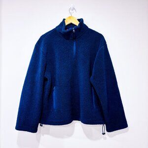 BUM EQUIPMENT Navy sherpa high-neck fleece pullover | Cozy winter | Large